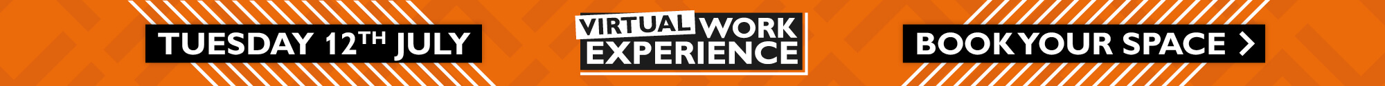 Virtual Work Experience wording on orange background with Book Your Space call to action