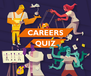 Four coloured avatars around the Careers Quiz title