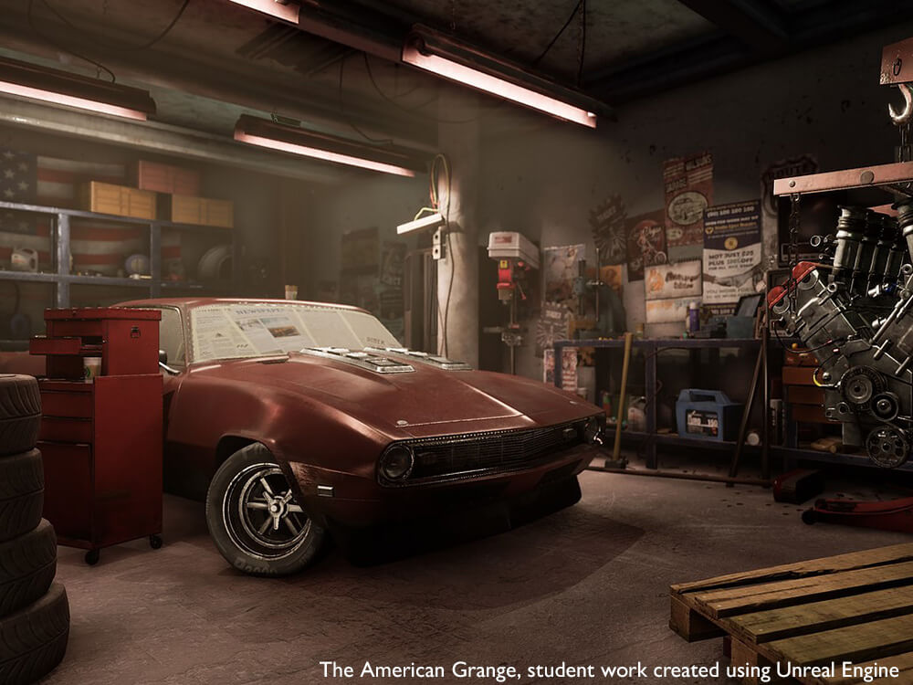 Red Car in garage