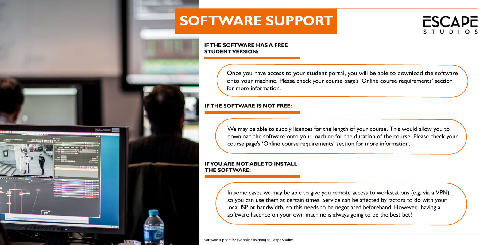 Software support flier from Escape Studios