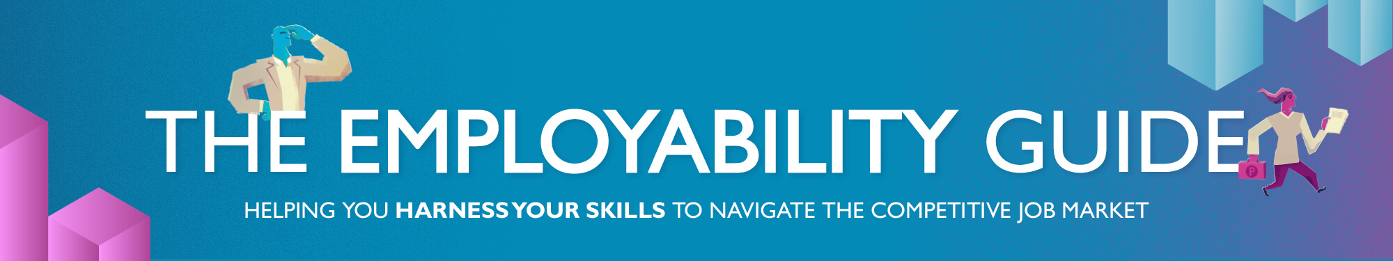 The Employability Guide tagline on blue background with avatar characters