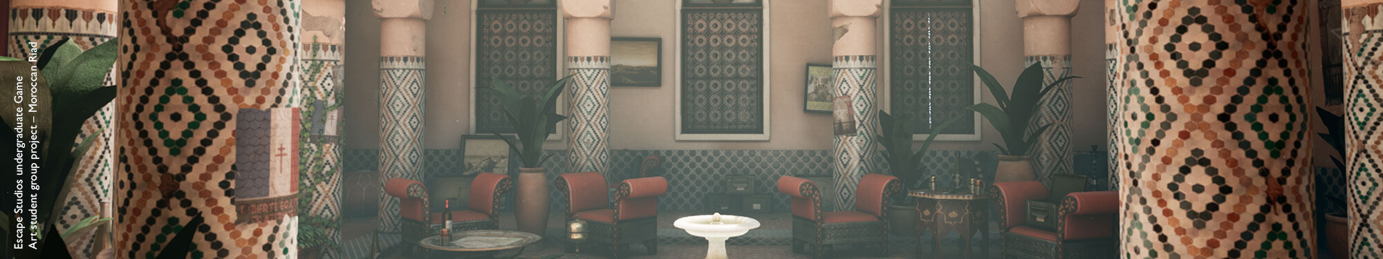 Game environment scene of a Moroccan riad