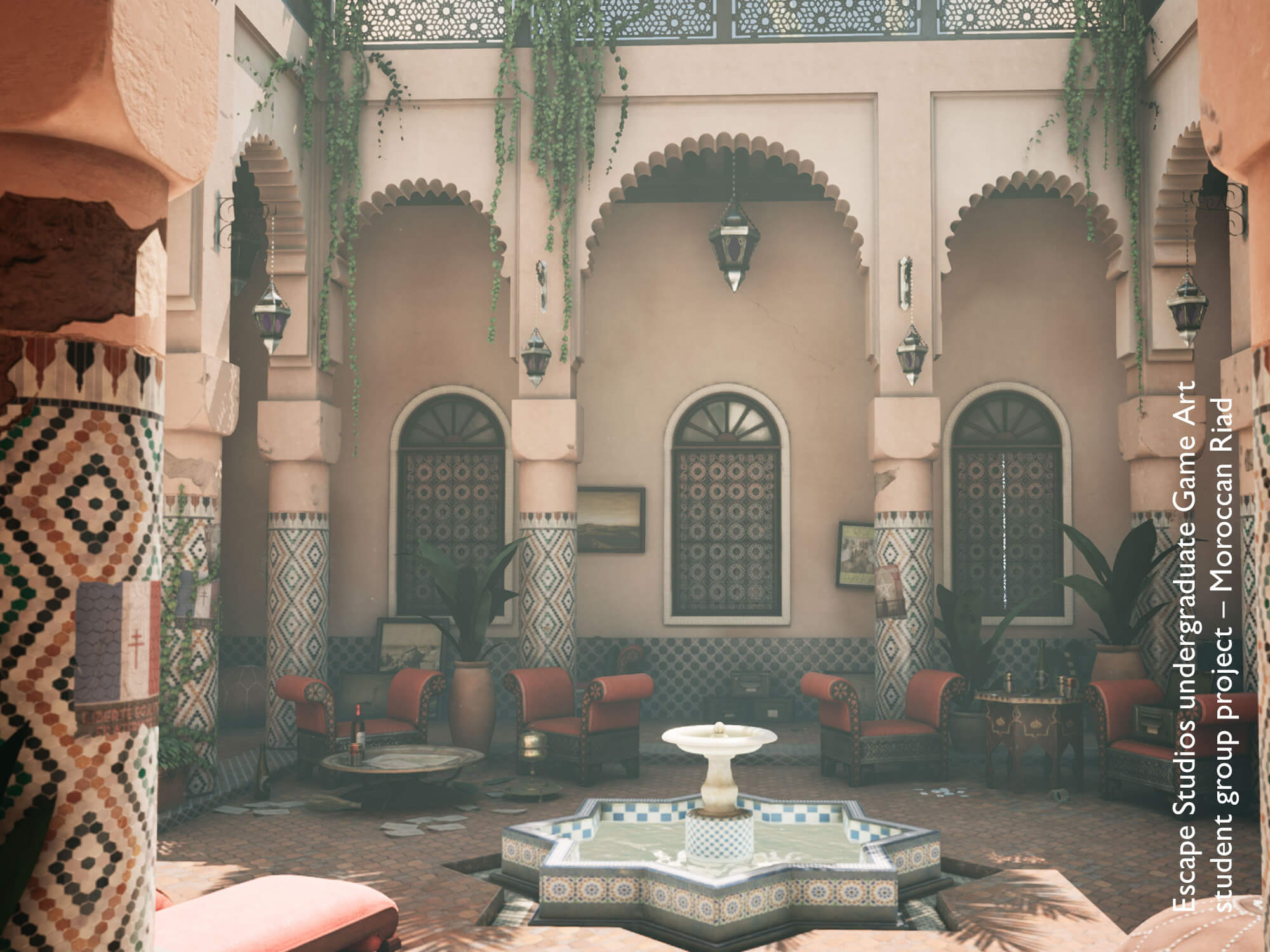 Game environment scene of a Moroccan riad