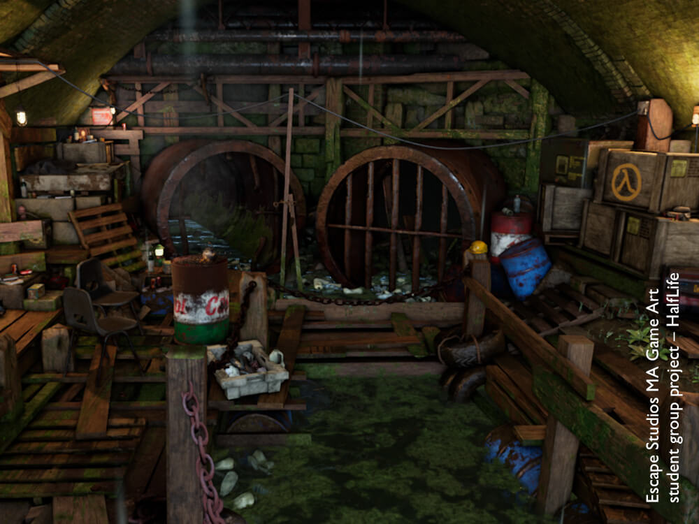 Video game environment showing an abandoned messy cellar