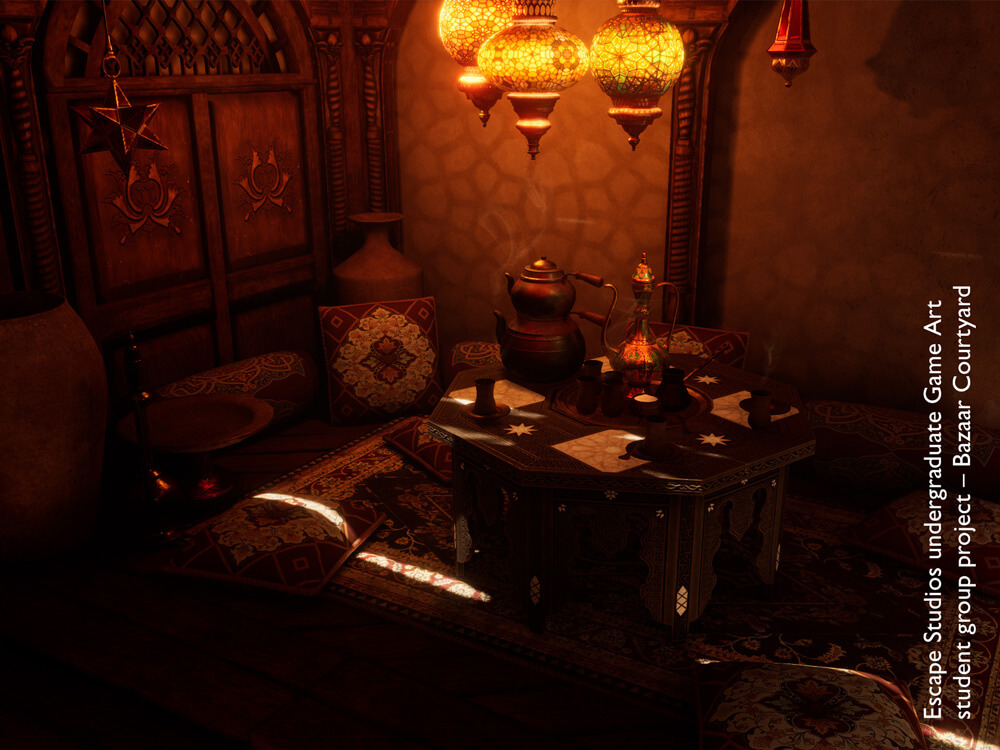 Video games environment scene showing a Moroccan house interiors