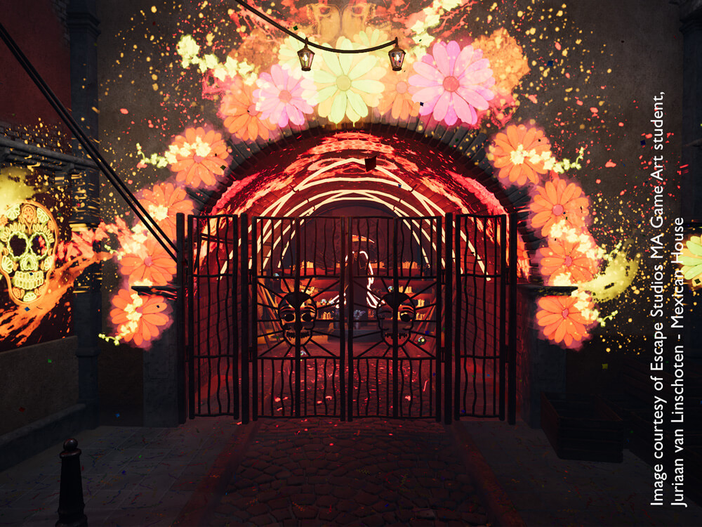 Neon, House Gate with flowers 