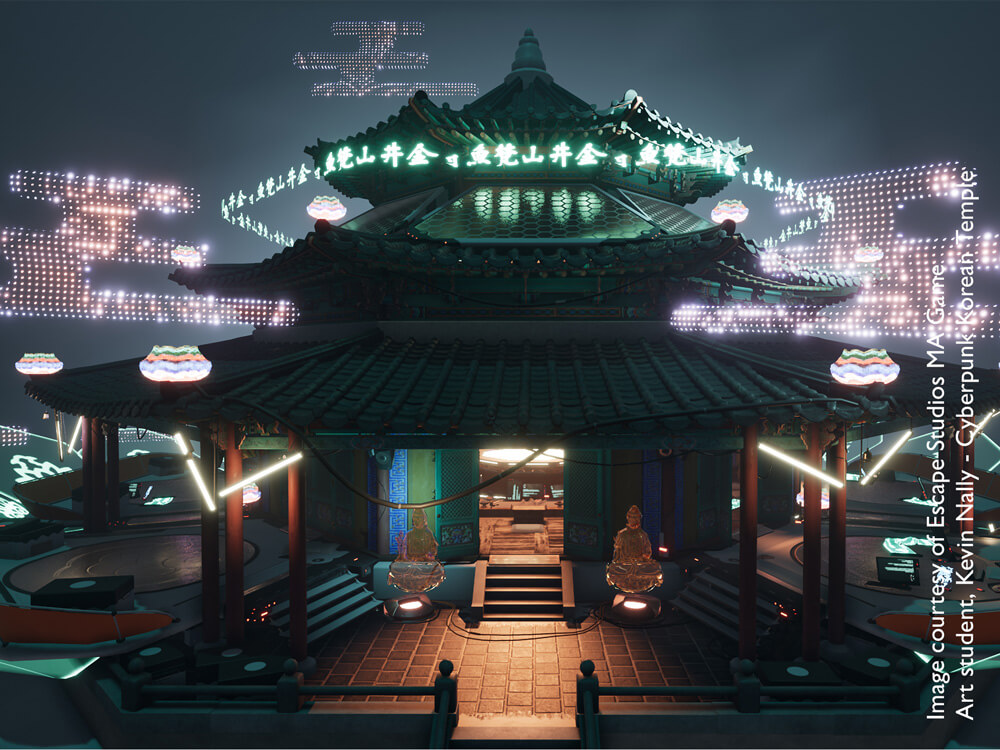 Pagoda at night with lights
