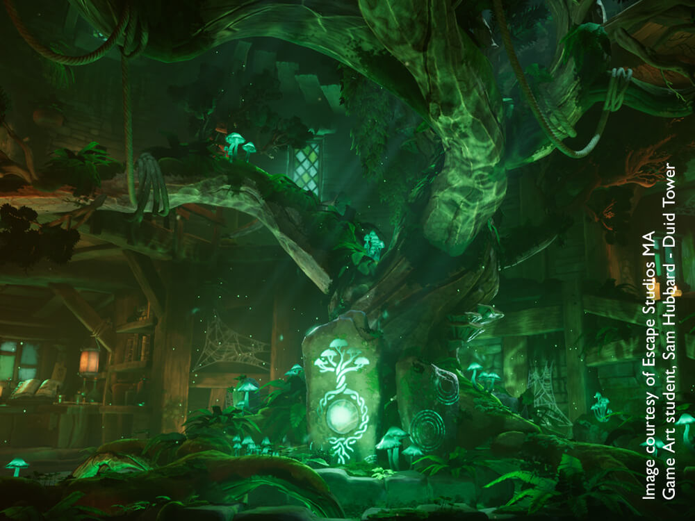 Game environment showing a magical tree