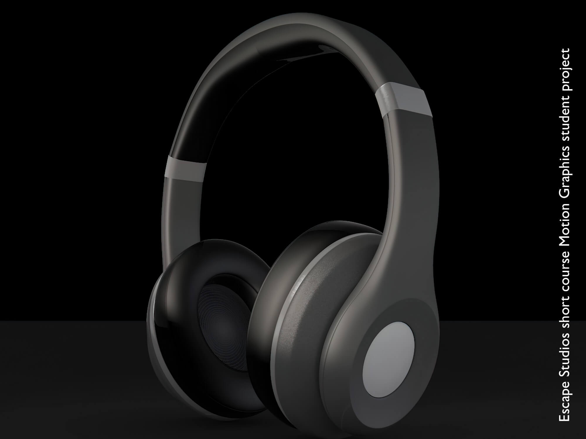 3D grey headphones on black background