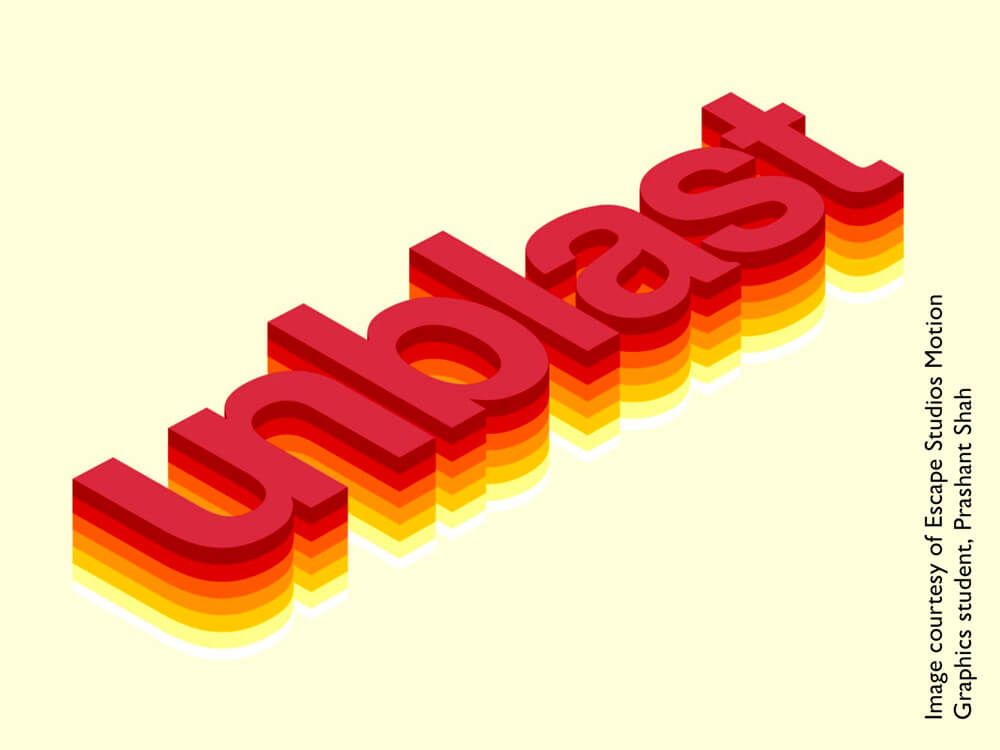 Red 3D letters Unblast on yellow background