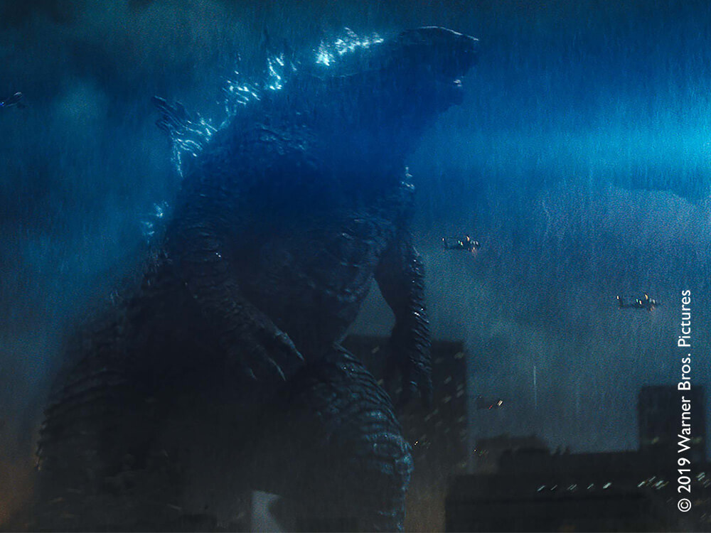 Godzilla monster in rain