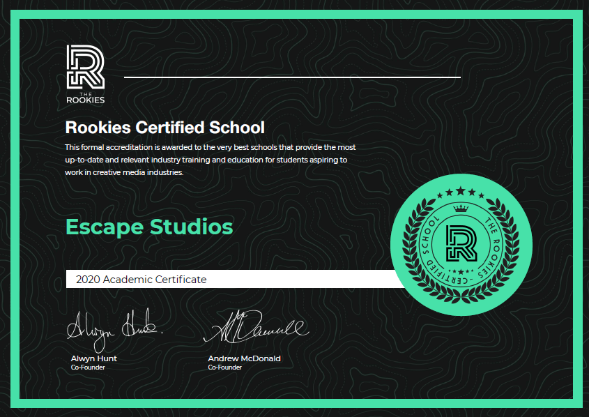 Escape Studios Rookies Certificate